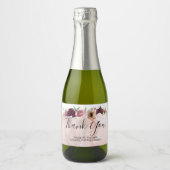 Bloemen Bourgondië en  Blush bruiloft gunst Sparkling Wijnetiket (Voorkant)