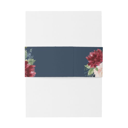 Bloemen Bourgondië Navy Blush Elegant Uitnodigingen Wikkel (Achterkant Voorbeeld)