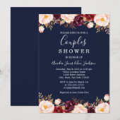 Bloemen Bourgondië Navy Trouwkoppels Douche Kaart (Voorkant / Achterkant)