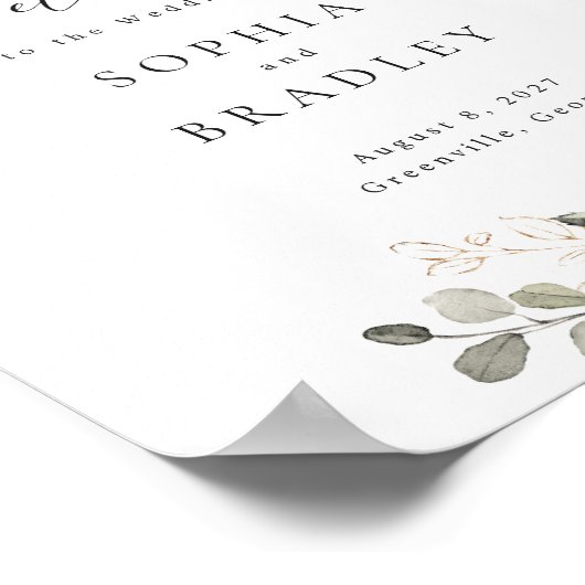 Bloemen Bourgondië Wit Goud Bruiloft Welkomstbord Poster (Hoek)