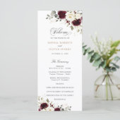 Bloemen Bourgondië wit groen bruiloft programma (Staand voorkant)