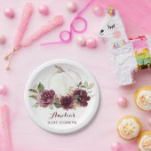 Bloemen Bourgondische pompoen Marsala Baby shower Papieren Bordje (Feest)