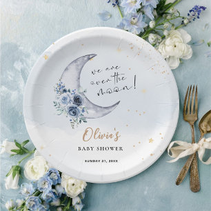 Bloemen boven de maan Baby shower Papieren Bordje