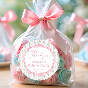 Bloemen Bow Meisje Baby shower Dank u Ronde Sticker