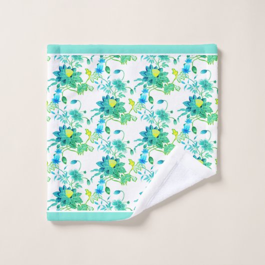 Bloemen Bright Blues Geel op Wit Bad Handdoek (Wasdoekje)