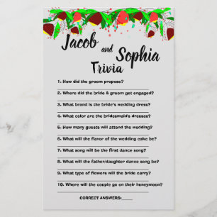 BLOEMEN, BRUID & BRUIGOM TRIVIA SHOWER GAMEKAART F FLYER