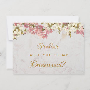 Bloemen bruidsmeisje voorstel roze orchidee marmer feestdagenkaart