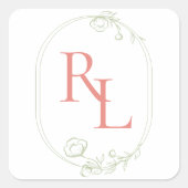  Bloemen Bruiloft Paar Initialen Monogram Vierkante Sticker (Voorkant)