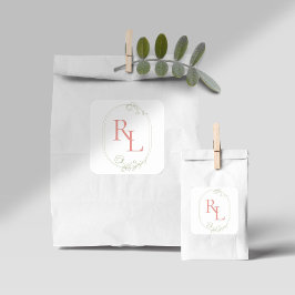  Bloemen Bruiloft Paar Initialen Monogram Vierkante Sticker