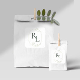  Bloemen Bruiloft Paar Initialen Monogram Vierkante Sticker