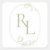 Bloemen Bruiloft Paar Initialen Monogram Vierkante Sticker (Voorkant)