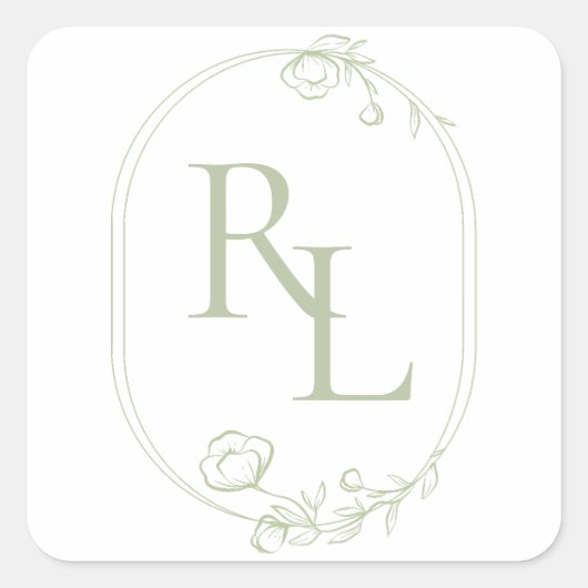  Bloemen Bruiloft Paar Initialen Monogram Vierkante Sticker (Voorkant)