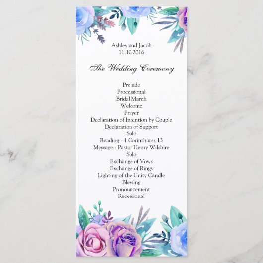 Bloemen bruiloft programma blauw. Boho ceremonieka (Voorkant)