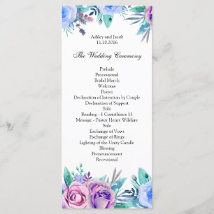 Bloemen bruiloft programma blauw. Boho ceremonieka