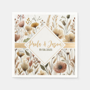 Bloemen bruiloft servet met gouden lint