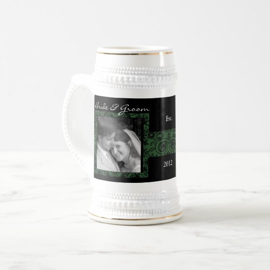 Bloemen bruiloft Stein foto cadeau Bierpul (Voorkant links)