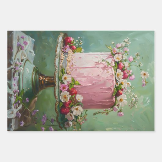  Bloemen Bruiloft Taart Voedsel Bakkerij Decoupage Inpakpapier Vel (Voorkant)