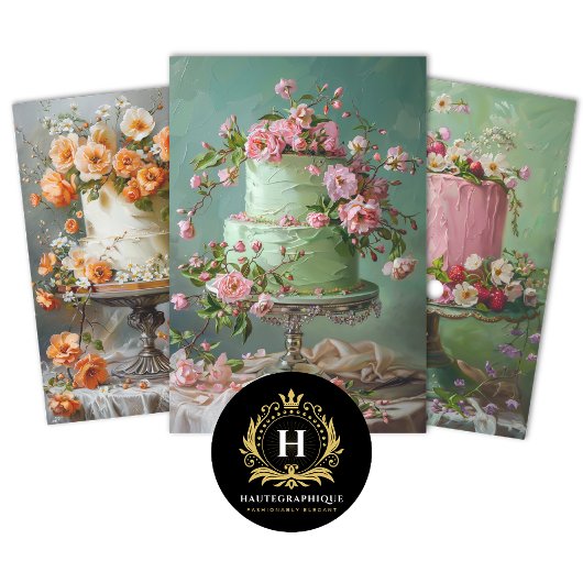 Bloemen Bruiloft Taart Voedsel Bakkerij Decoupage Inpakpapier Vel