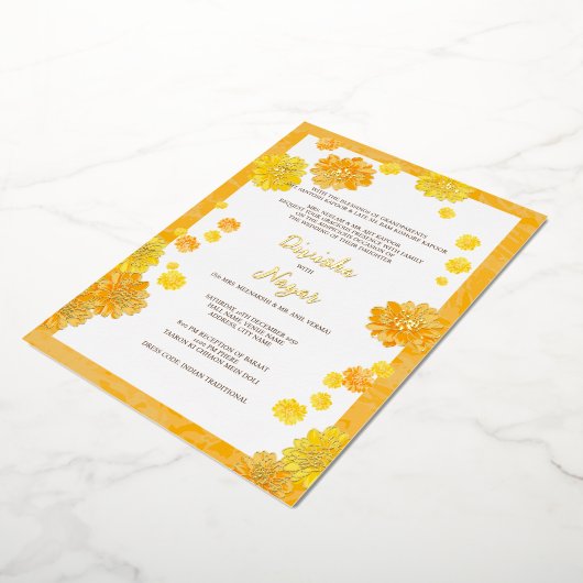 Bloemen bruiloft uitnodigen Kaart - goudsbloem ont (Gedraaid)