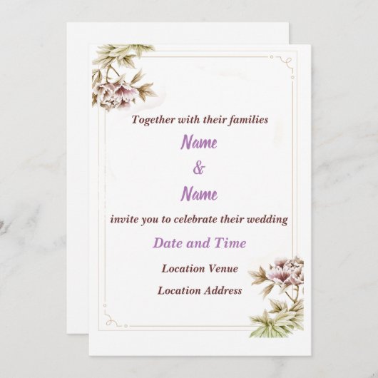 Bloemen bruiloft uitnodiging (Voorkant / Achterkant)