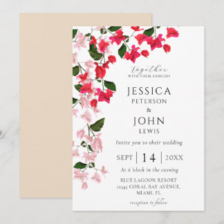 Bloemen bruiloft uitnodiging met Bougainvillea
