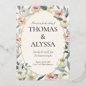 Bloemen bruiloft uitnodiging met folie detail (Voorkant)