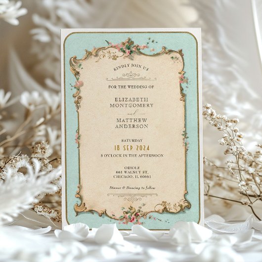 Bloemen bruiloft uitnodiging met Mint Accent