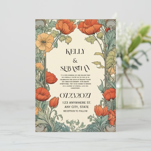 Bloemen bruiloft uitnodiging - Retro-  (Staand voorkant)