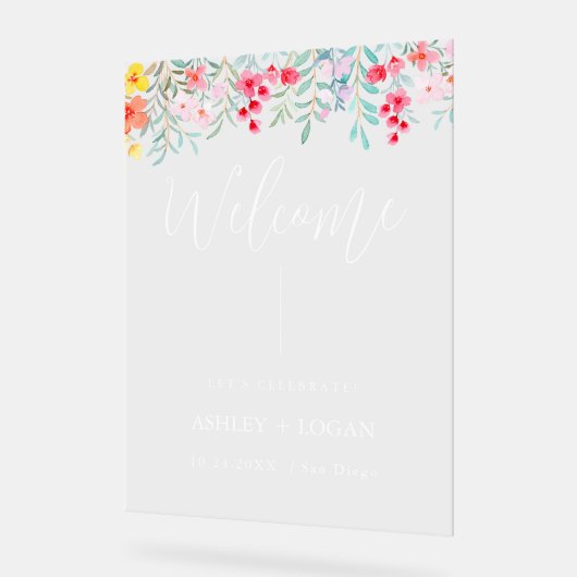 Bloemen bruiloft Welkom acryl teken Acryl Bord (Hoek)