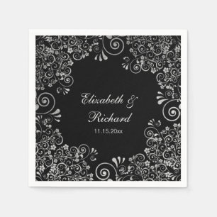 Bloemen Bruiloft Zilver en Zwart receptie Servet