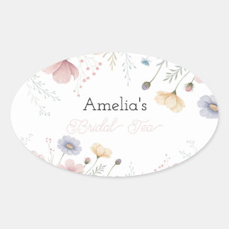 Bloemen Bruilofts Thee Uitnodiging Lente Tuinfeest Ovale Sticker