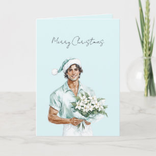 Bloemen Bruine Haar Man Kerst Kaart