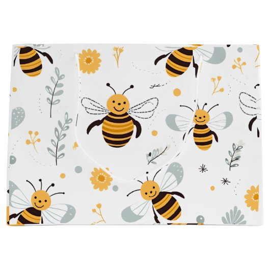 Bloemen Bubble Bee Wrapping Papier Blad Set van 3 Groot Cadeauzakje (Voorkant)