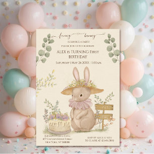 Bloemen Bunnies Eerste Verjaardag Kaart