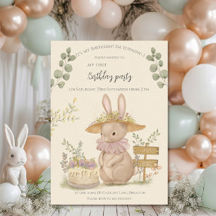 Bloemen Bunnies Eerste Verjaardag Kaart