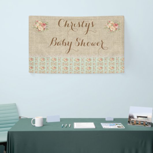 Bloemen Burlap Kant Shabby Rustiek Land Spandoek (Beurs)