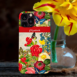  bloemen Butterflies Floral Garden Naam toevoegen iPhone 12 Pro Max Hoesje