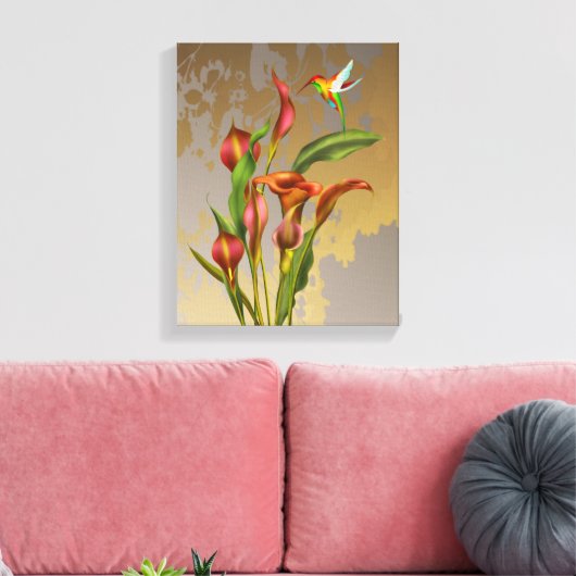 Bloemen - Calla Lilies en Hummingbird Canvas Afdruk (Insitu (Woonkamer))