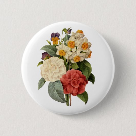 bloemen, Camellias en Narcissus, Redoute Ronde Button 5,7 Cm (Voorkant)