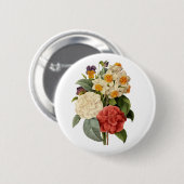 bloemen, Camellias en Narcissus, Redoute Ronde Button 5,7 Cm (Voorkant /achterkant)