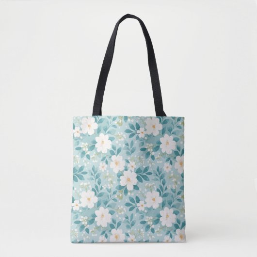 Bloemen canvas tas met mint kleur (Voorkant)