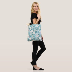Bloemen canvas tas met mint kleur