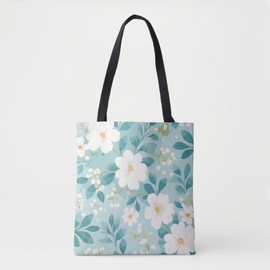 Bloemen canvas tas met mint kleur (Voorkant)