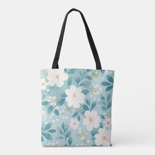 Bloemen canvas tas met mint kleur (Achterkant)