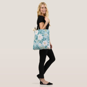 Bloemen canvas tas met mint kleur