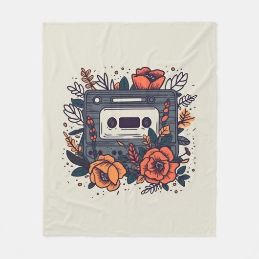 Bloemen Cassettebandje Fleece Deken (Voorkant)