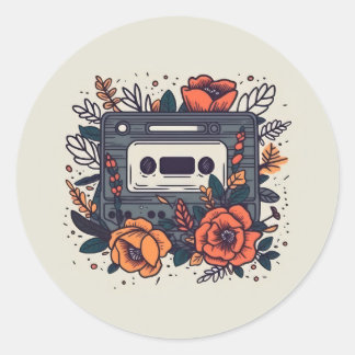 Bloemen Cassettebandje Ronde Sticker