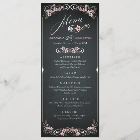 Bloemen Chalkboard Bold Wedding Menu (Voorkant)
