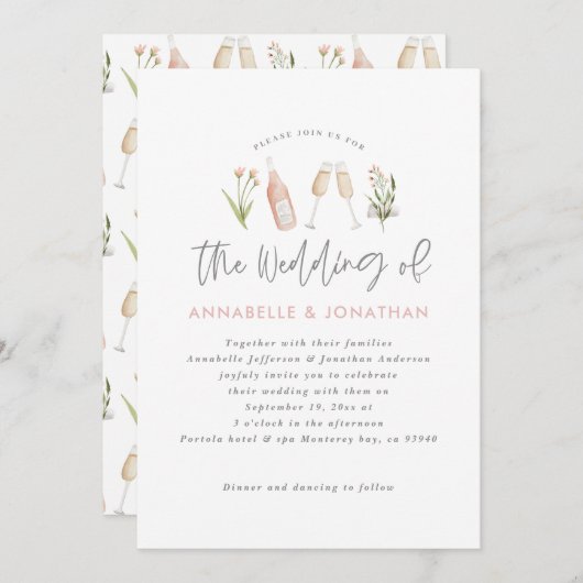 bloemen champagnet moderne script aankondiging (Voorkant / Achterkant)