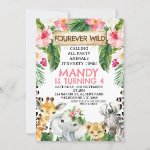 Bloemen Cheetah Print Fourever Wild 4e verjaardag Kaart